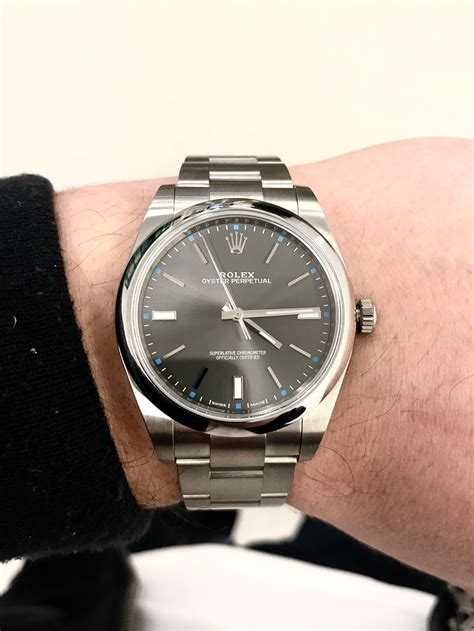 Rolex Oyster Perpetual 39 39mm Gray Rhodium Dial Full